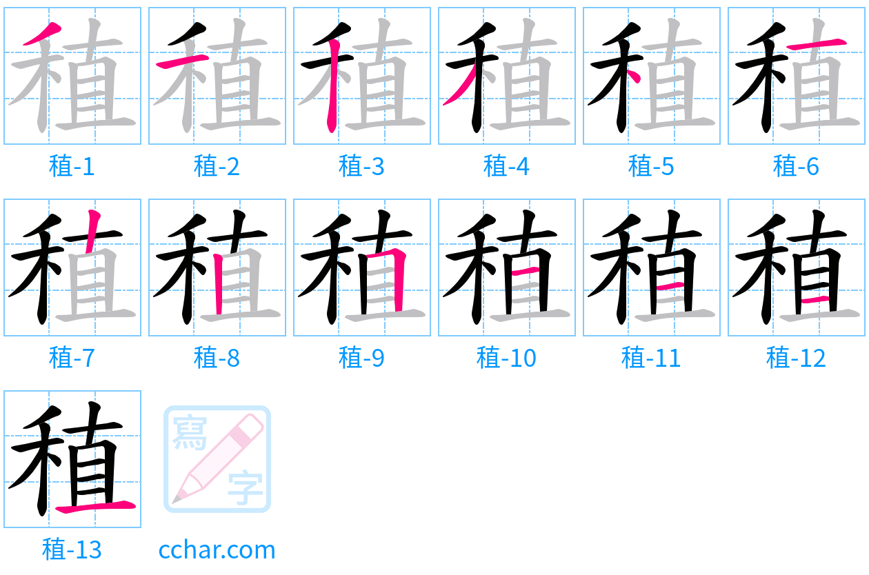 稙 stroke order step-by-step diagram