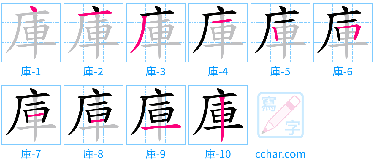 庫 stroke order step-by-step diagram