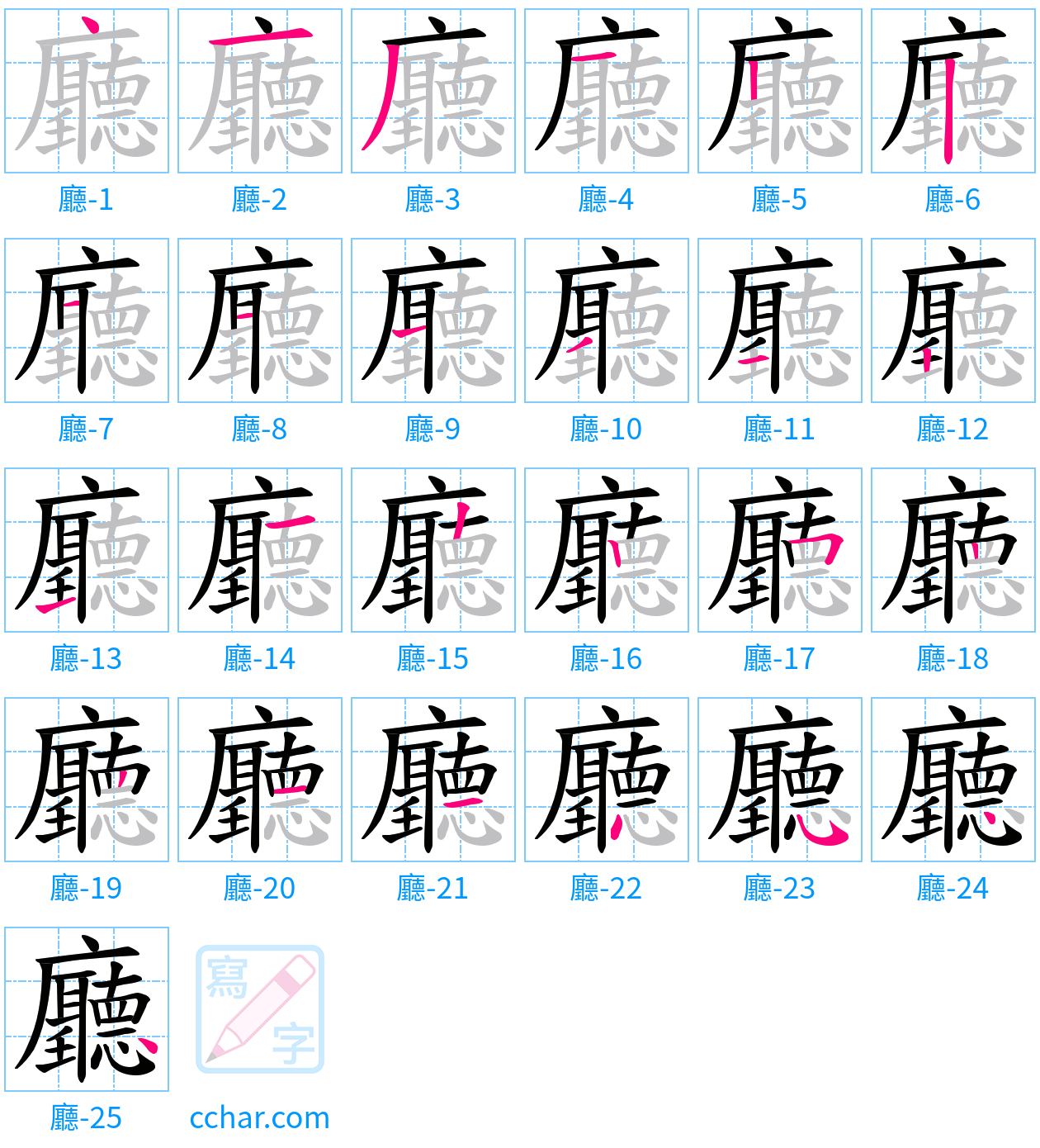 廳 stroke order step-by-step diagram
