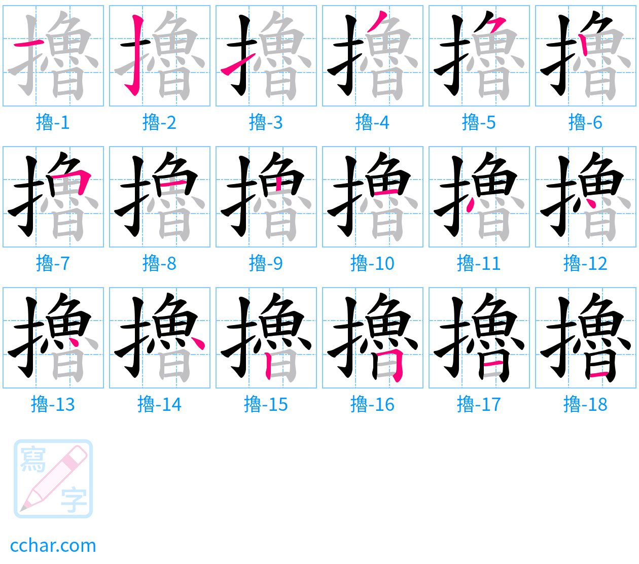 擼 stroke order step-by-step diagram
