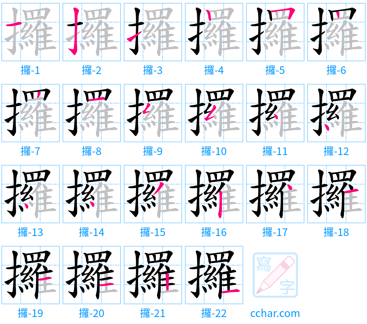 攞 stroke order step-by-step diagram