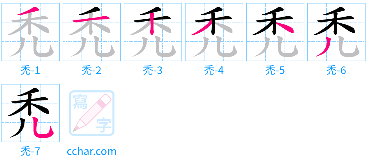 禿 stroke order step-by-step diagram