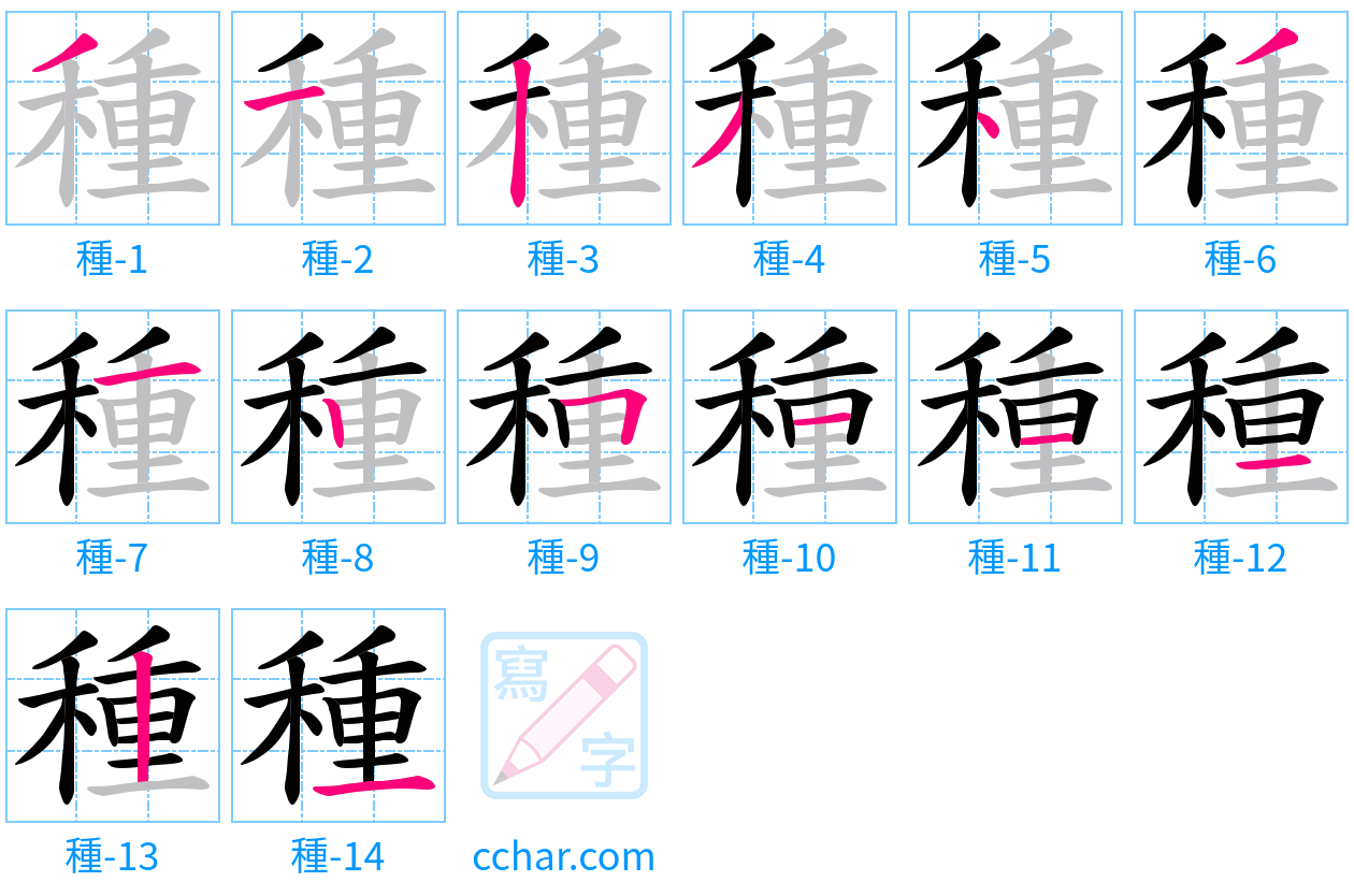 種 stroke order step-by-step diagram