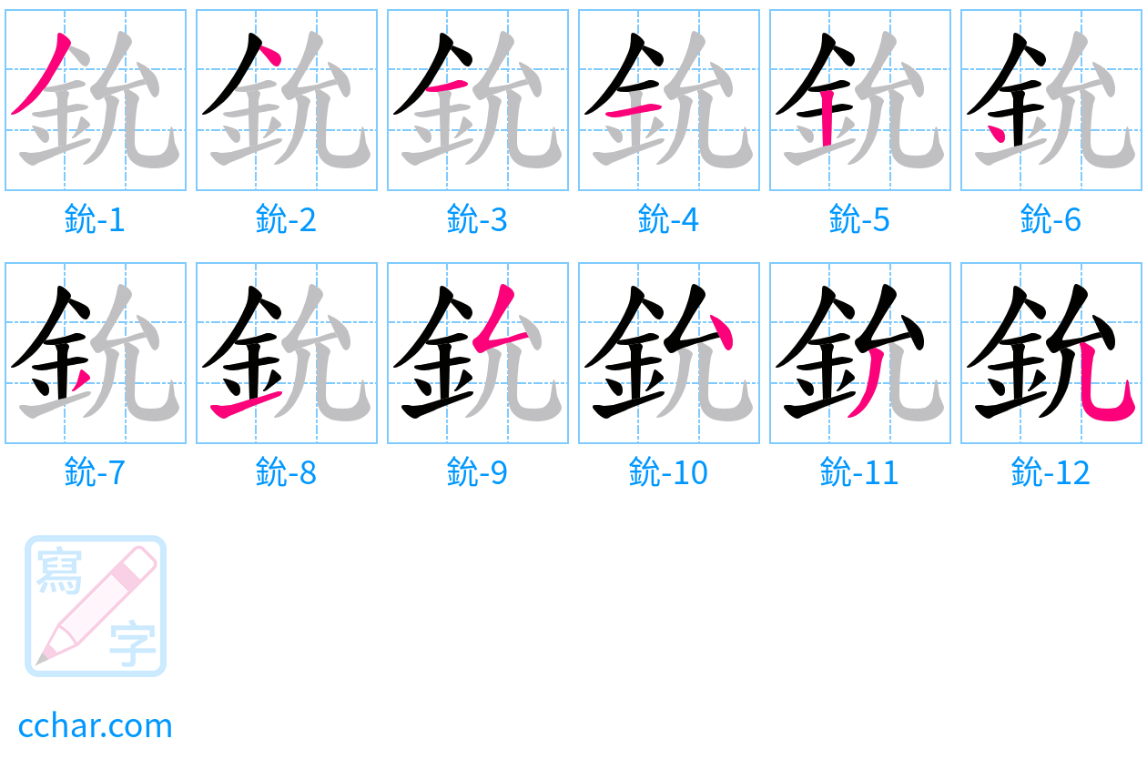 鈗 stroke order step-by-step diagram