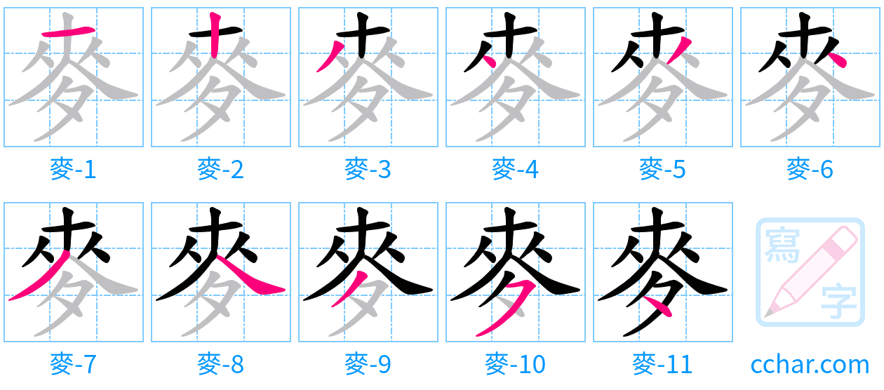 麥 stroke order step-by-step diagram