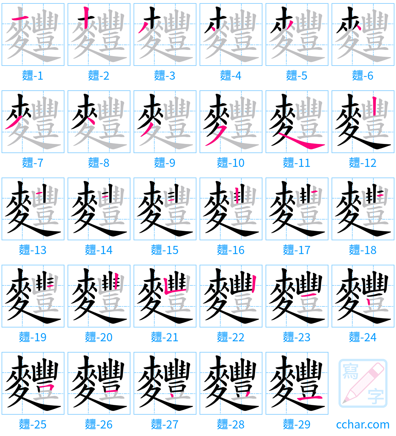 麷 stroke order step-by-step diagram