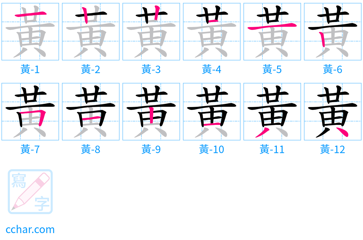 黃 stroke order step-by-step diagram