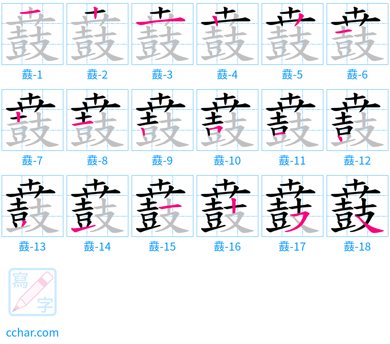 鼖 stroke order step-by-step diagram
